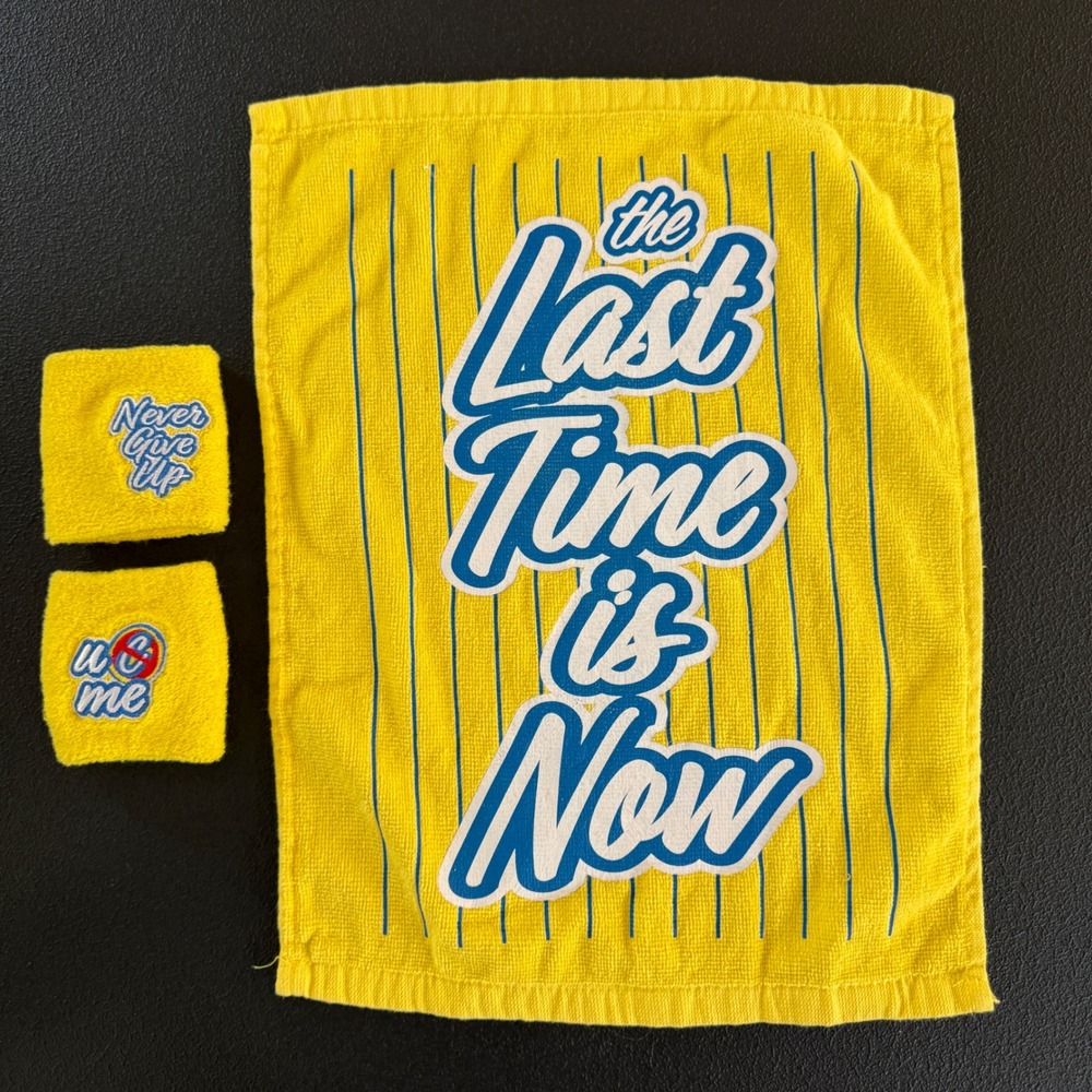 WWE John Cena Rally Towel & Wristbands The Last Time is Now Yellow Never Give Up